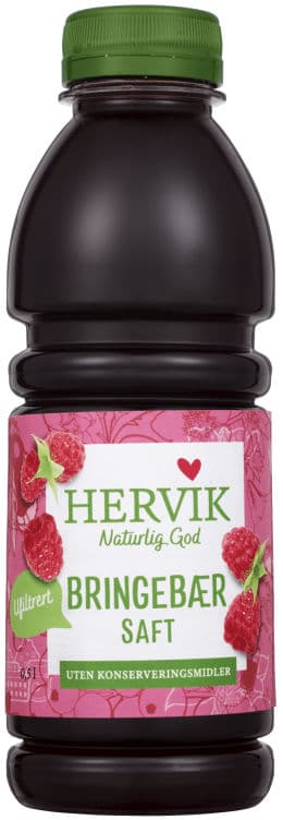 Bringebærsaft Ufiltrert 500ml Hervik flaske