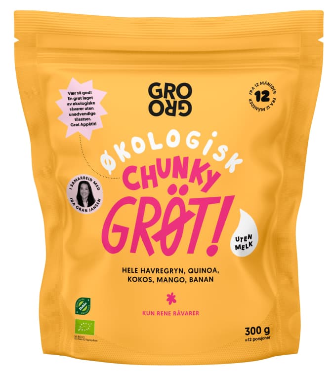 Pulvergrøt Chunky Mango&Kokos&Banan 300g Grogro