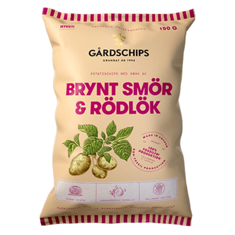 Gårdschips Brynt Smør og Rødløk 150g