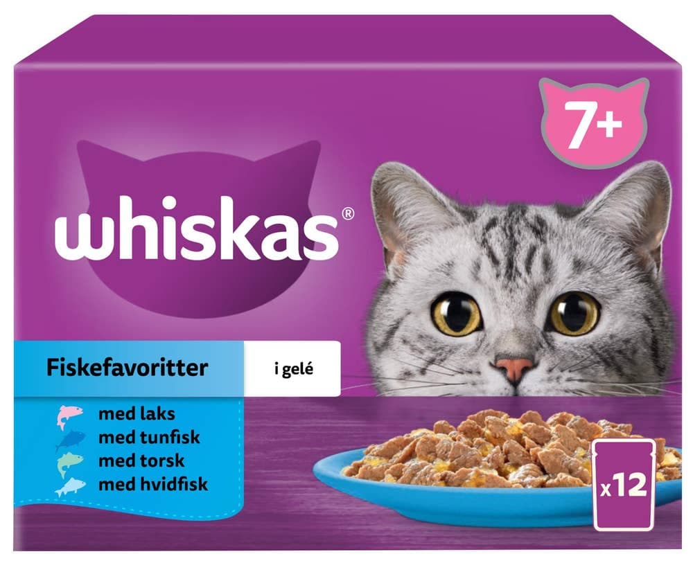 Fish Selection Våtfôr med laks, tunfisk, torsk og hvitfisk i gelé Til seniorkatter fra 7 år, 12 x 85g, 1,02 kg 1 kg