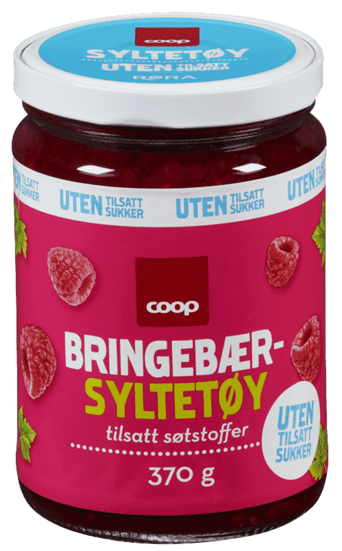 Bringebærsyltetøy uten sukker 370g Coop