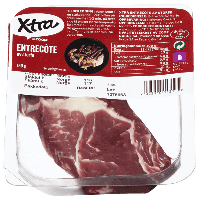 X-tra Skivet Entrecote Storfe 150g