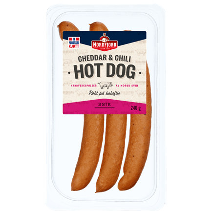 Cheddar & Chili Hot Dog 240g Nordfjord