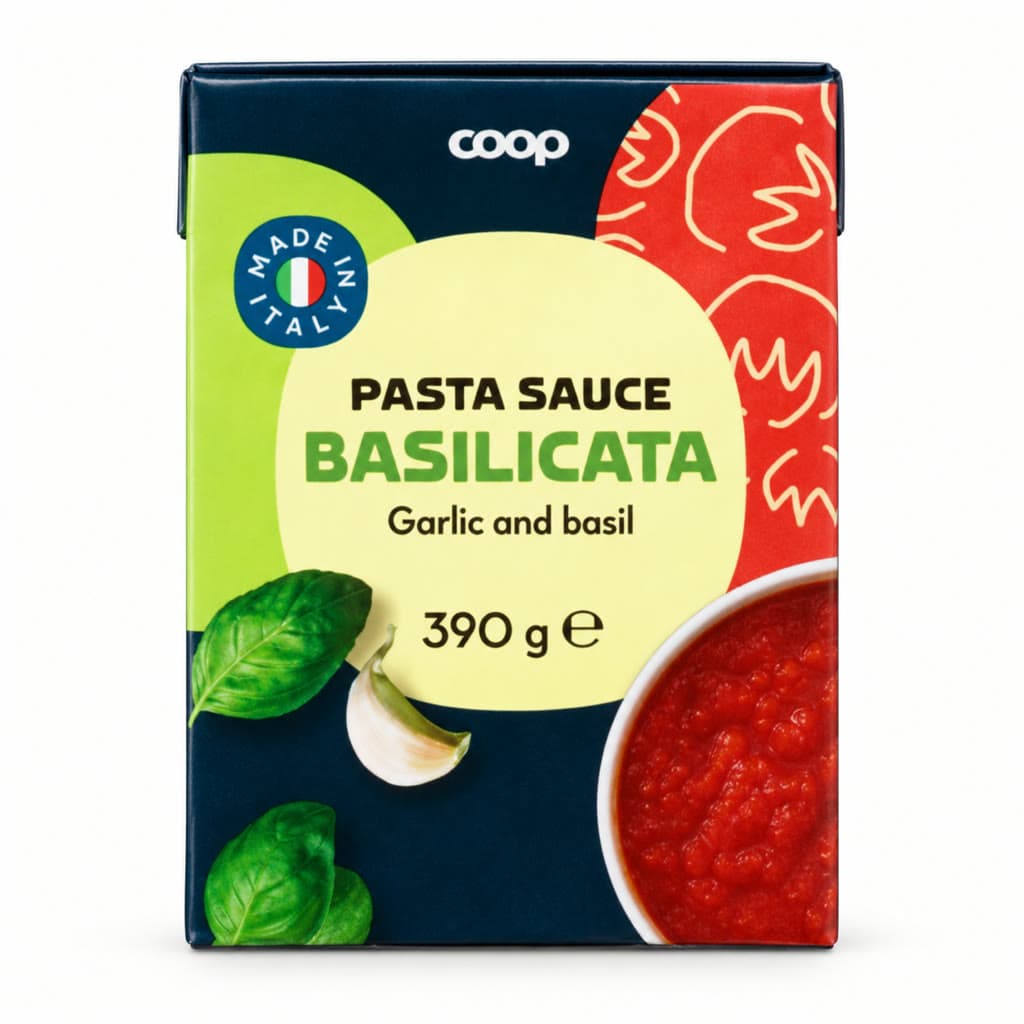 Pasta Sauce Basiilicata Hvitløk og Basilikum 390g Coop