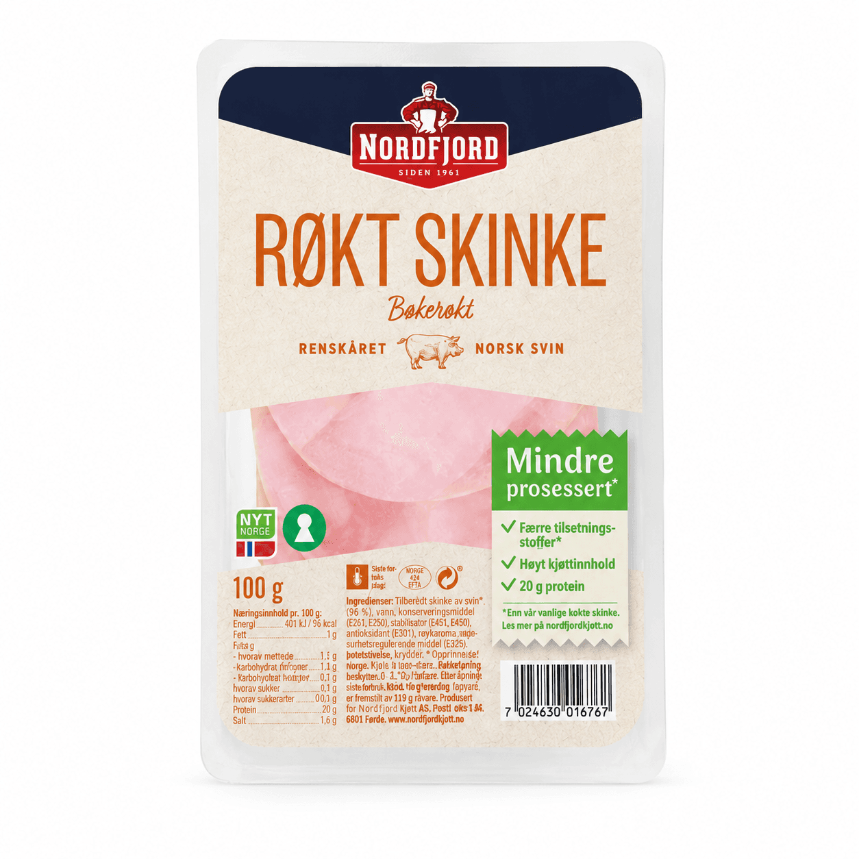 Røkt Skinke Mindre Prosessert 100g