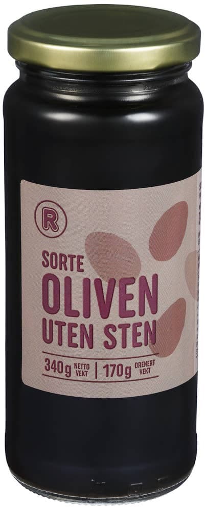 Sorte oliven uten sten 340g Rema 1000