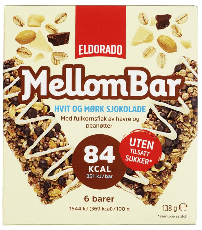 Mellombar Sukkerfri Hvit&Mørk Skokolade 138g Eldorado