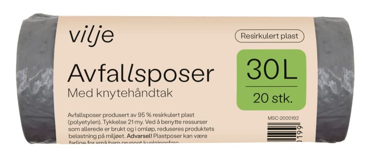 Avfallsposer 30l 20stk Vilje