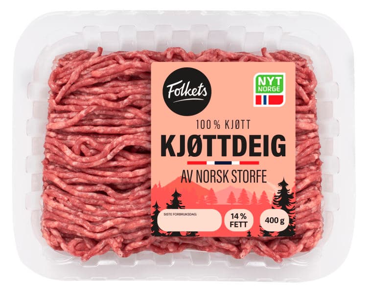 Kjøttdeig Storfe 14% u/Salt&Vann 400g Folkets 400 g