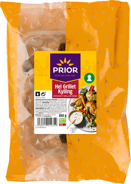Kylling hel Grillet 850g Prior