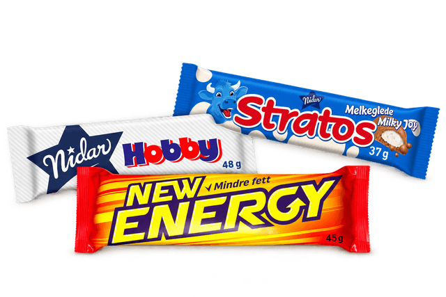 Melkeglede sjokoladebar, new energy, hobby og stratos