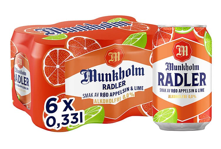 Munkholm Radler Rød Appelsin&Lime 0,33lx6 boks 1980 ml