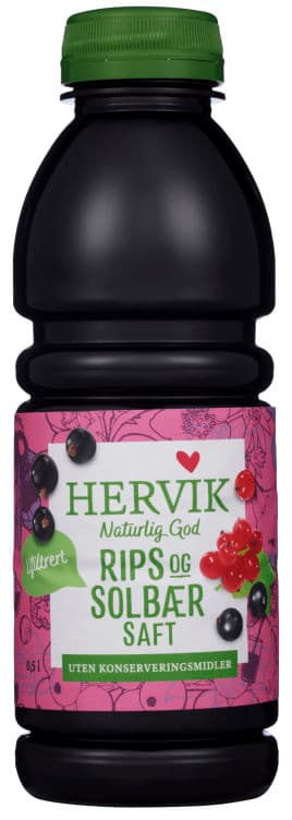 Rips&Solbærsaft Ufiltrert 500ml Hervik flaske
