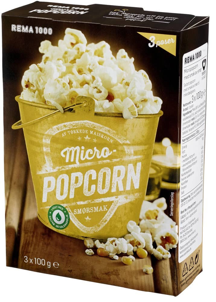 Micropopcorn med Smør 3x100g Rema 1000 300 g