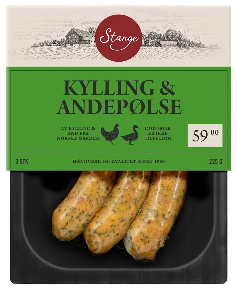 Kylling og Andepølse 225g Stange
