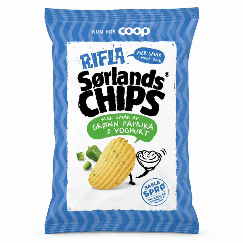 Rifla Grønnpaprika & Yoghurt 170g Sørlandschips