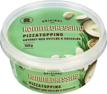Rømmedressing Pizzatopping Hvitløk og Gressløk 150g Rema 1000