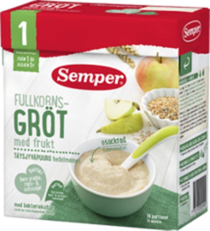 Fullkornsgrøt Eple&Pære 12mnd 530g Semper
