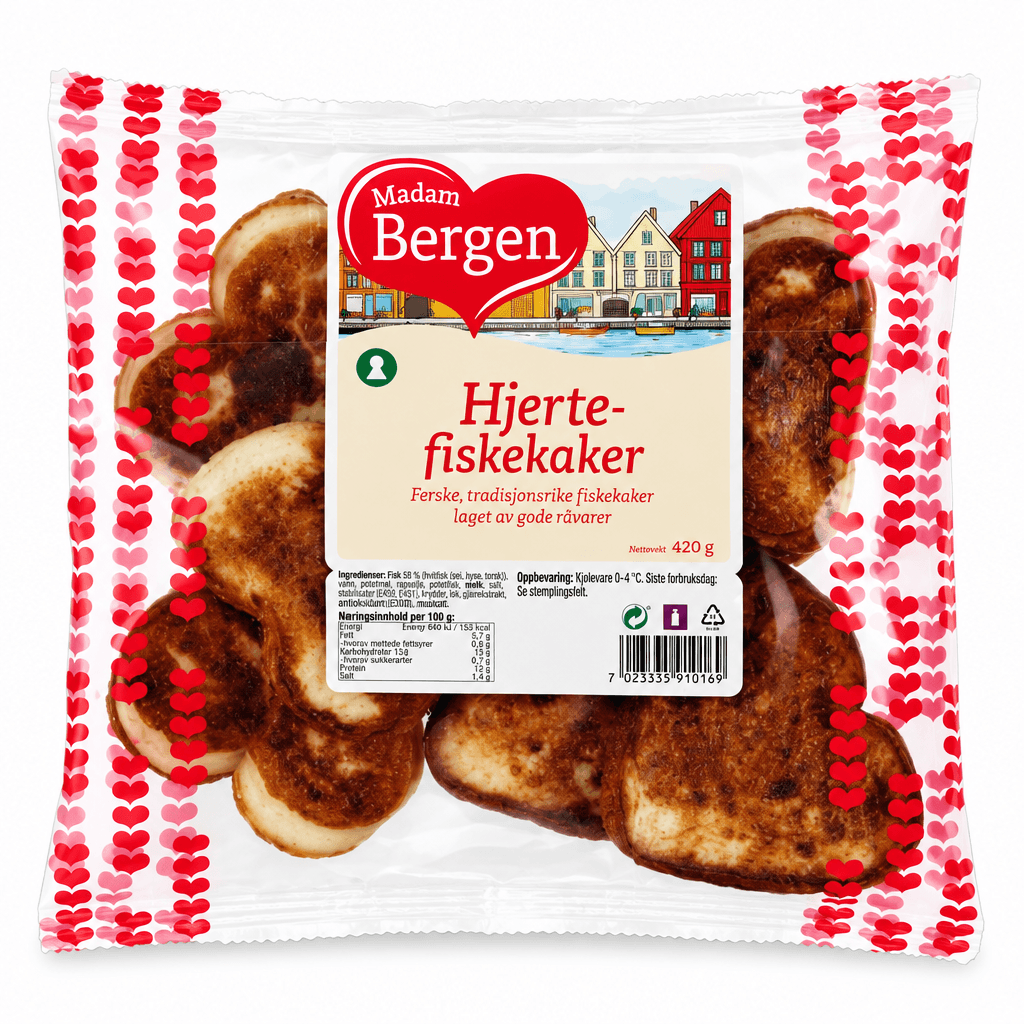 Hjertefiskekaker 420g Madam Bergen