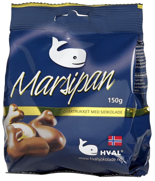 Marsipan Overtrukket med Sjokolade 150g Hval