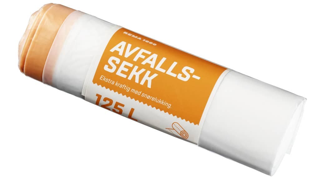 Avfallssekk Ekstra Kraftig med Snørelukking 125l, Frosted, 32my, 80x110cm, 100% PE 6stk Rema 1000